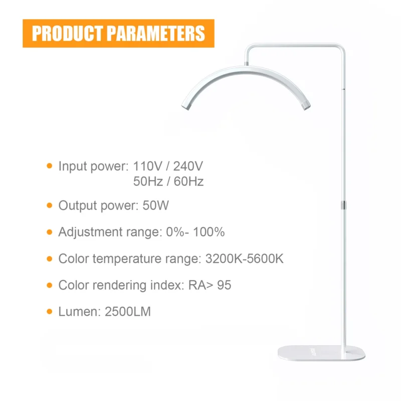 Professional Half-Moon Adjustable Arc LED Floor Lamp with Bi-Color Lighting for Makeup Artists - Image 16