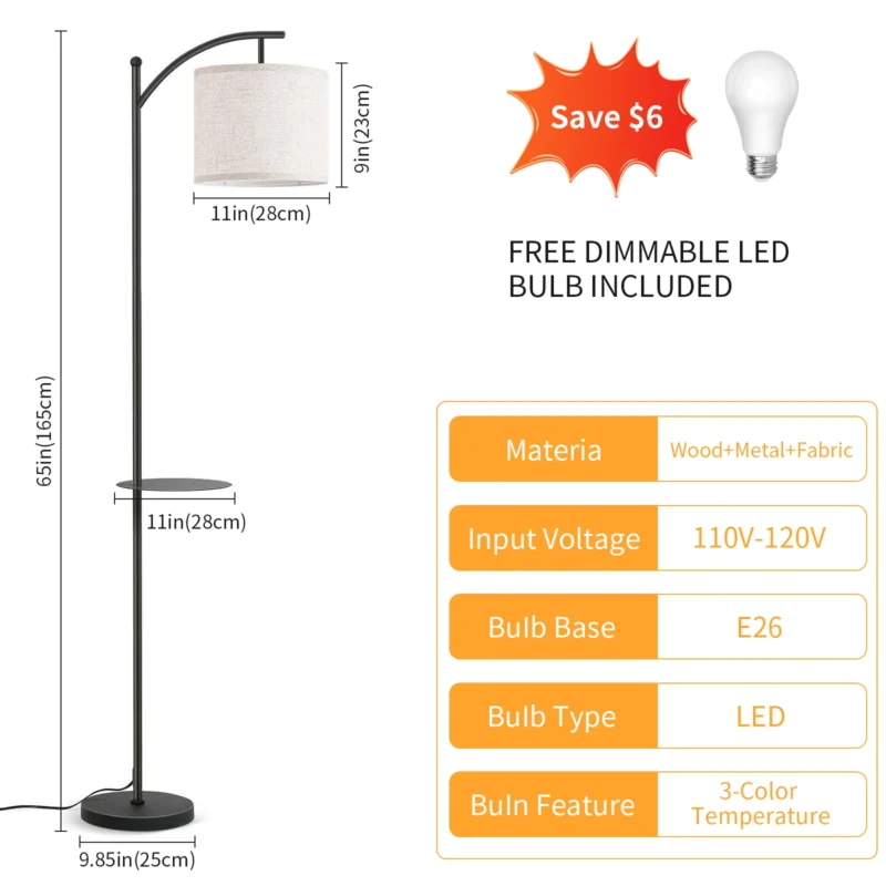 Modern Chrome Arc Floor Lamp with 3 Color Temperatures and Remote Control for Bedroom - Image 6