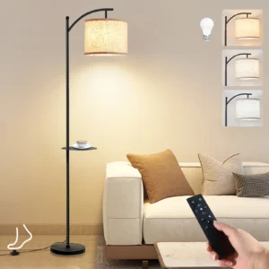 Modern Chrome Arc Floor Lamp with 3 Color Temperatures and Remote Control for Bedroom
