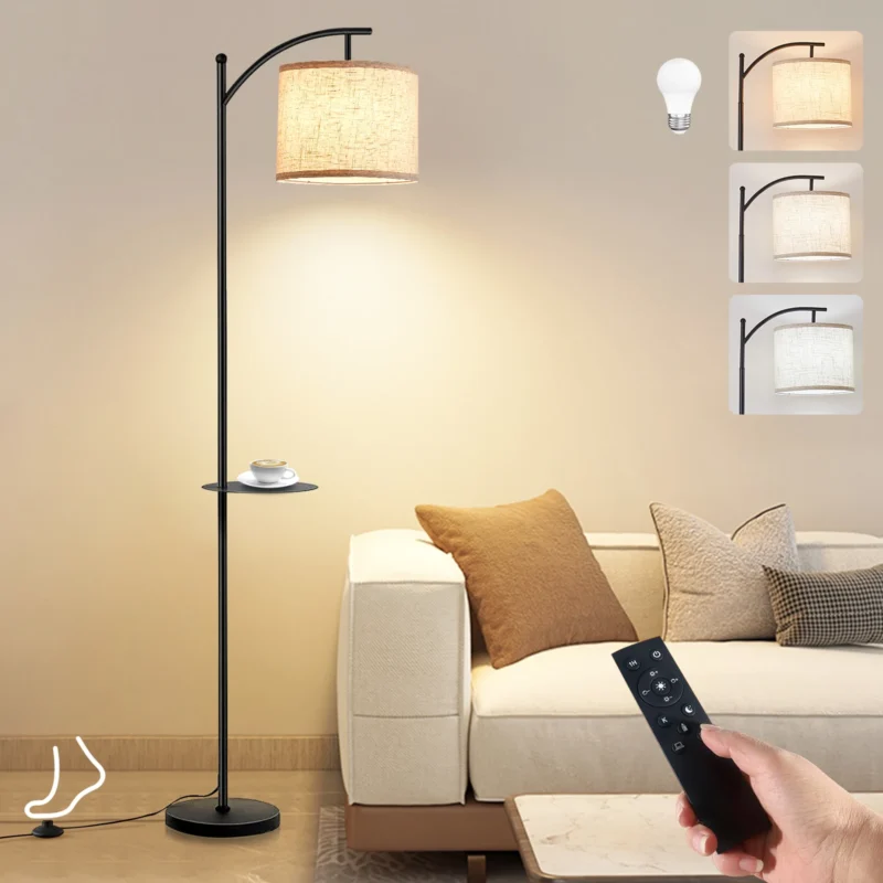 Modern Chrome Arc Floor Lamp with 3 Color Temperatures and Remote Control for Bedroom
