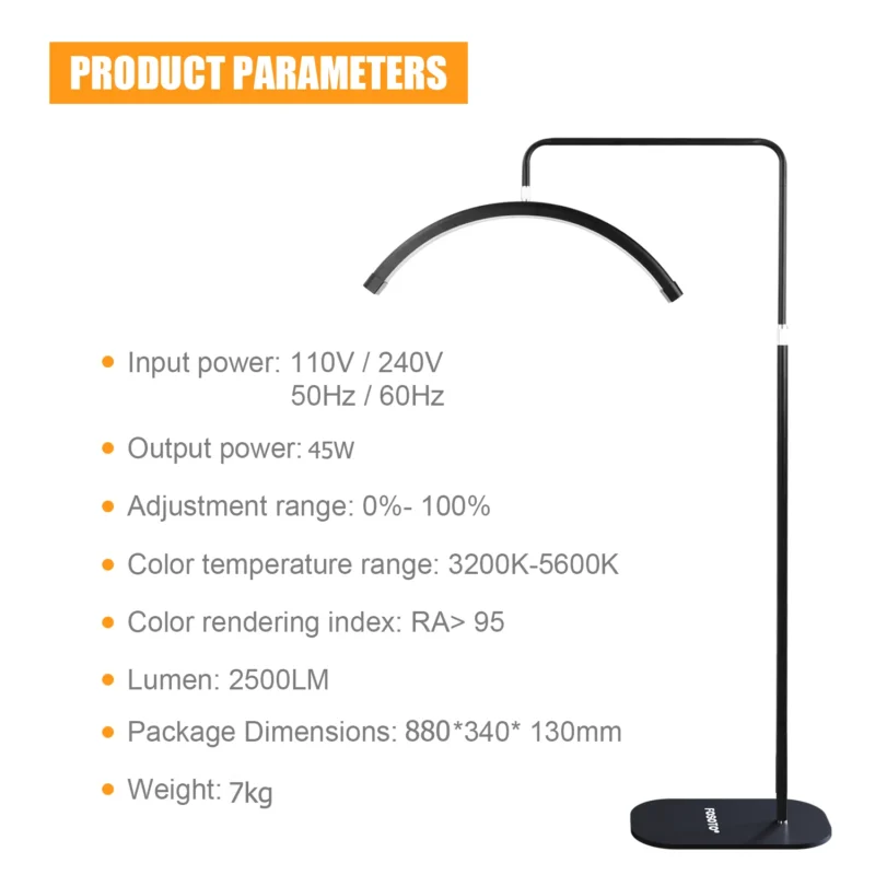 Professional Half-Moon Adjustable Arc LED Floor Lamp with Bi-Color Lighting for Makeup Artists - Image 9