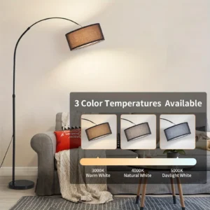 Modern Black Adjustable Arc Floor Lamp with Dimmable LED for Living Room