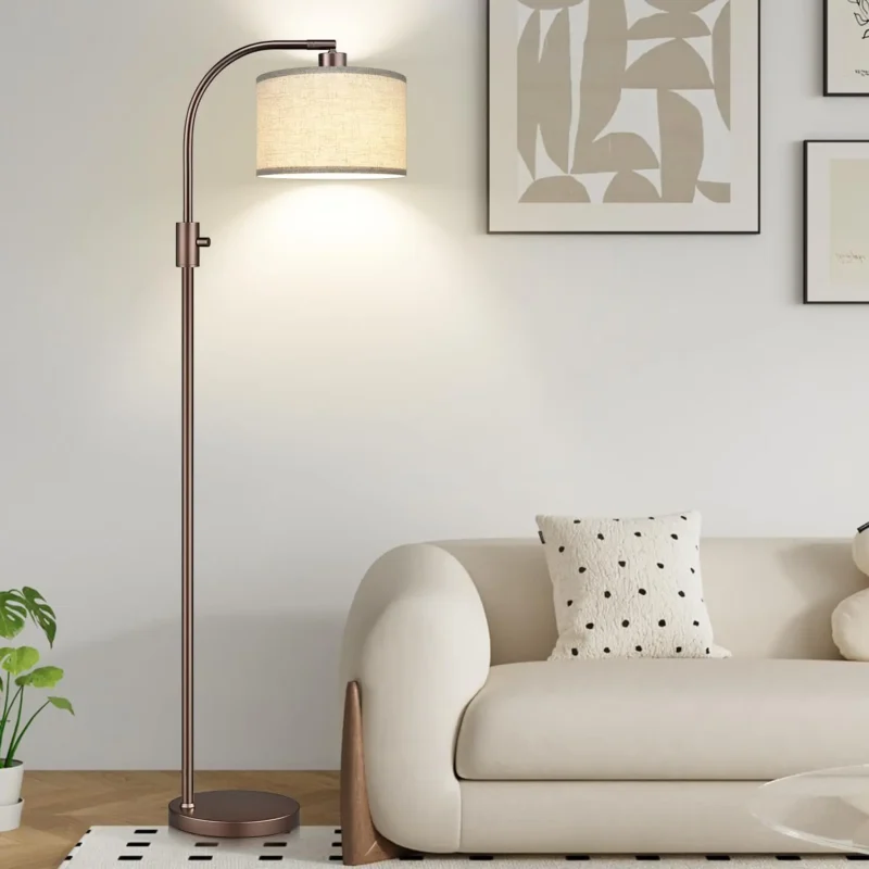 Dimmable Gold Arc Floor Lamp with Linen Shade for Living Room - Image 8