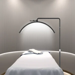 Professional Half-Moon Adjustable Arc LED Floor Lamp with Bi-Color Lighting for Makeup Artists