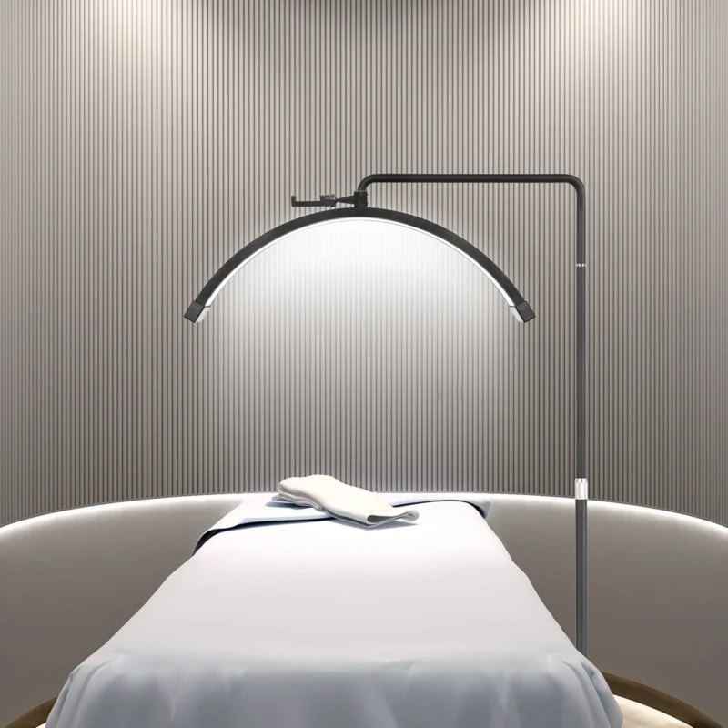 Professional Half-Moon Adjustable Arc LED Floor Lamp with Bi-Color Lighting for Makeup Artists