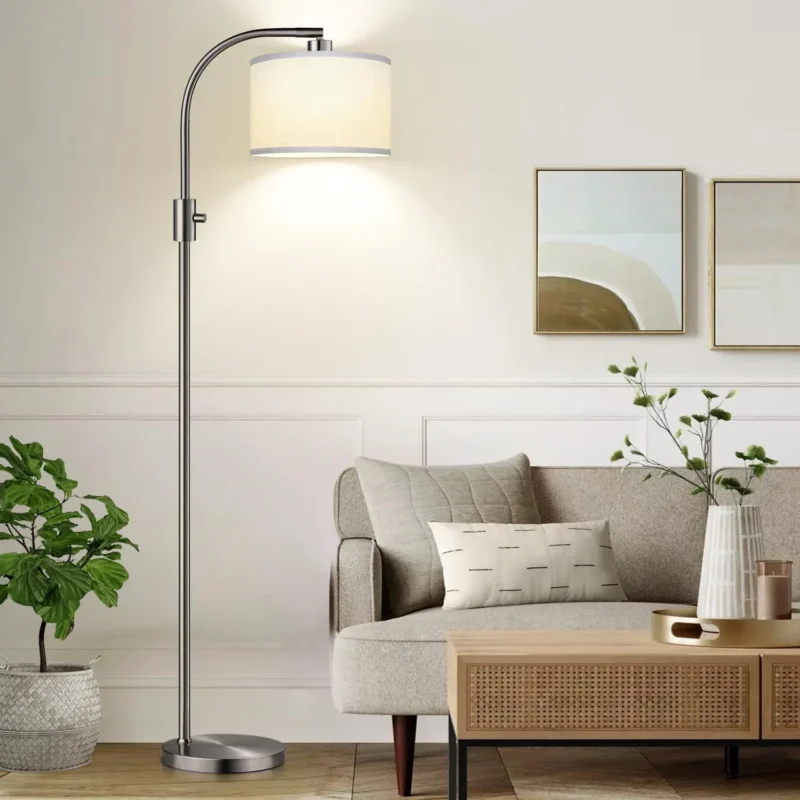 Dimmable Gold Arc Floor Lamp with Linen Shade for Living Room - Image 7