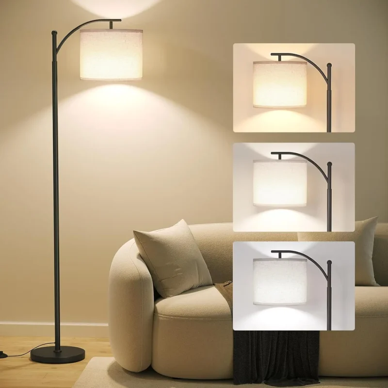 Modern Metal Arc Floor Lamp with 3-Color Temperature LED for Living Room