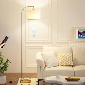 Modern Gold Adjustable Arc Floor Lamp with Remote Dimming for Living Room