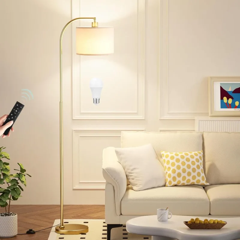 Modern Gold Adjustable Arc Floor Lamp with Remote Dimming for Living Room