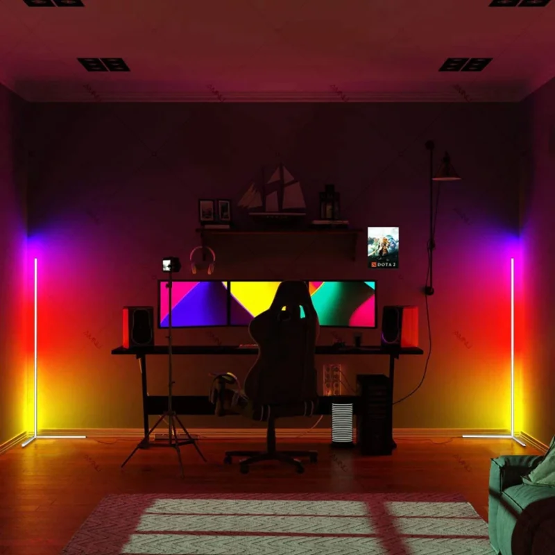 Modern RGB Corner Arc Floor Lamp with Smart App Control for Living Room - Image 6