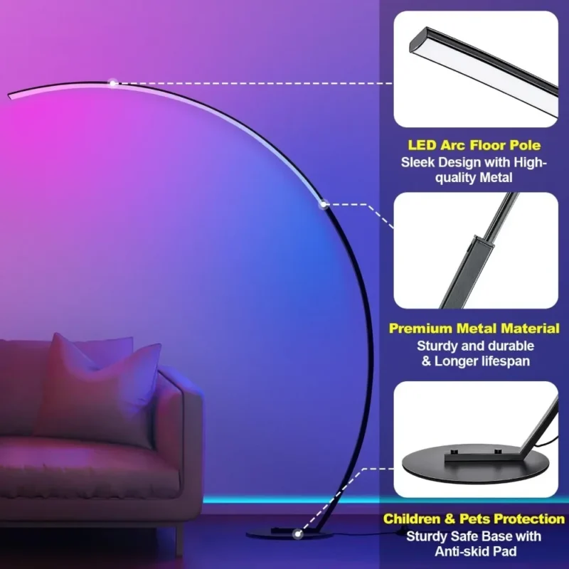 RGB Smart Arc Floor Lamp with Music Sync and 1800LM Brightness for Living Room - Image 6