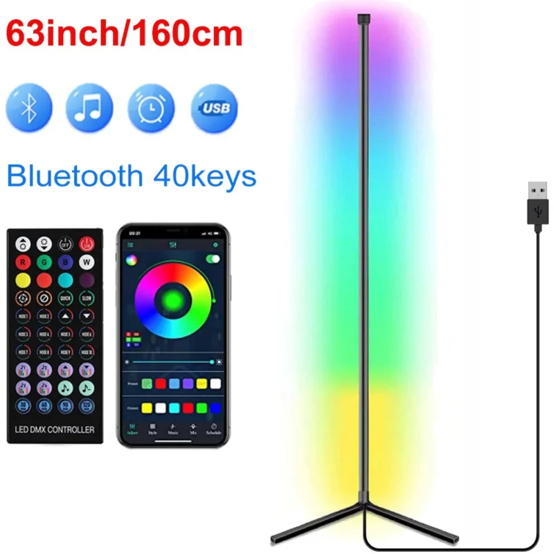 Modern RGB Corner Arc Floor Lamp with Smart Home Controls for Gaming Room - Image 8