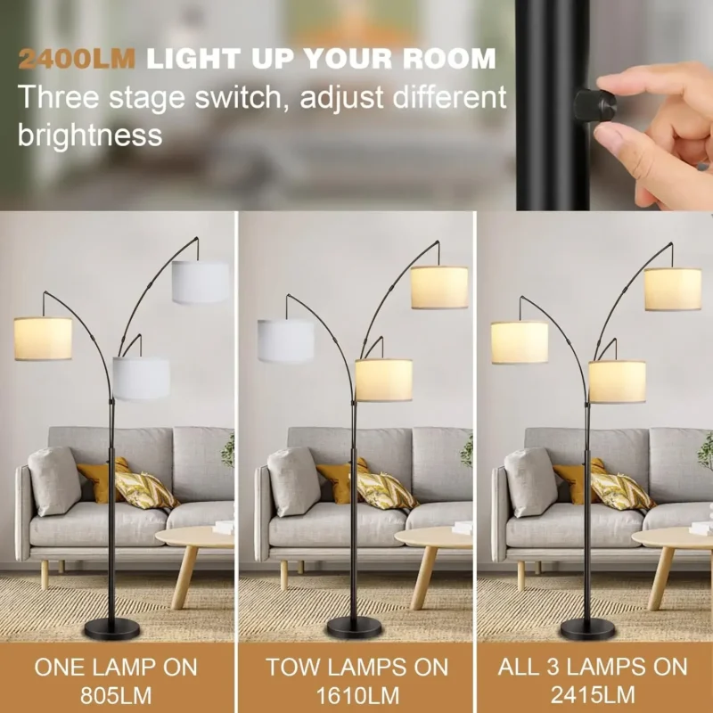 Modern 3-Light Arc Floor Lamp with Heavy Base for Living Room & Bedroom - Image 5