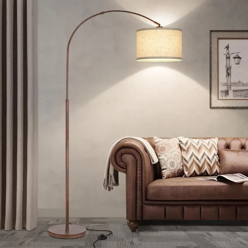Modern Black Adjustable Arc Floor Lamp with Drum Shade for Living Room - Image 14
