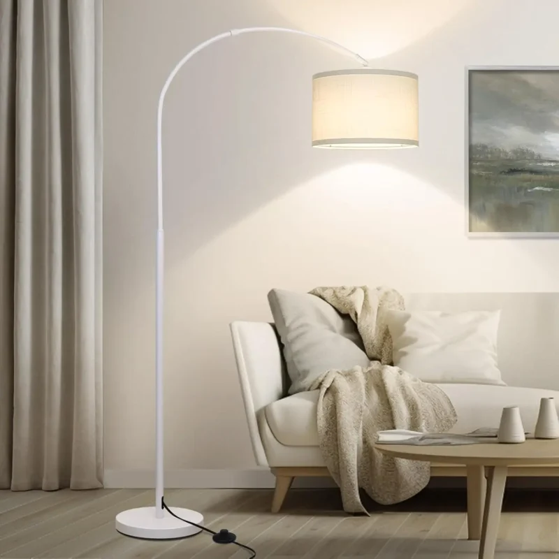 Modern Black Adjustable Arc Floor Lamp with Drum Shade for Living Room - Image 10