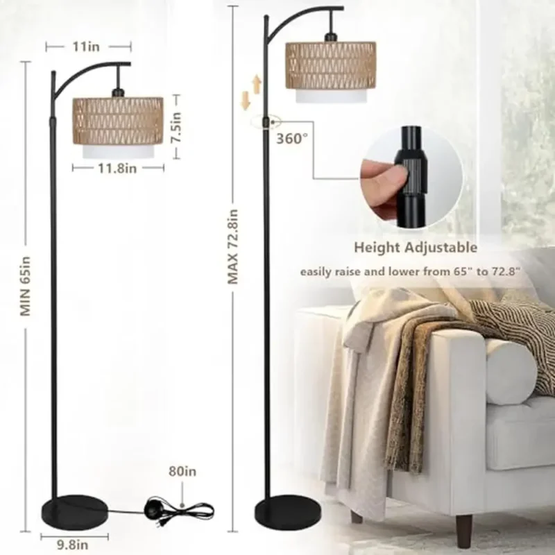 Modern Farmhouse Adjustable Arc Floor Lamp with Remote Control Dimmable Light for Living Room - Image 3