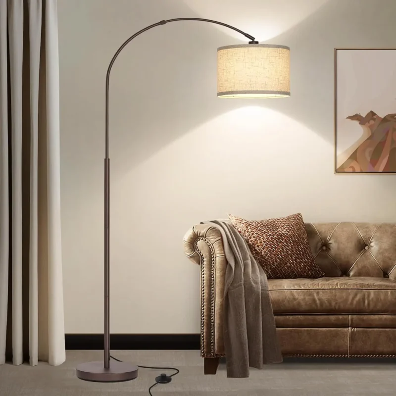Modern Black Adjustable Arc Floor Lamp with Drum Shade for Living Room - Image 8