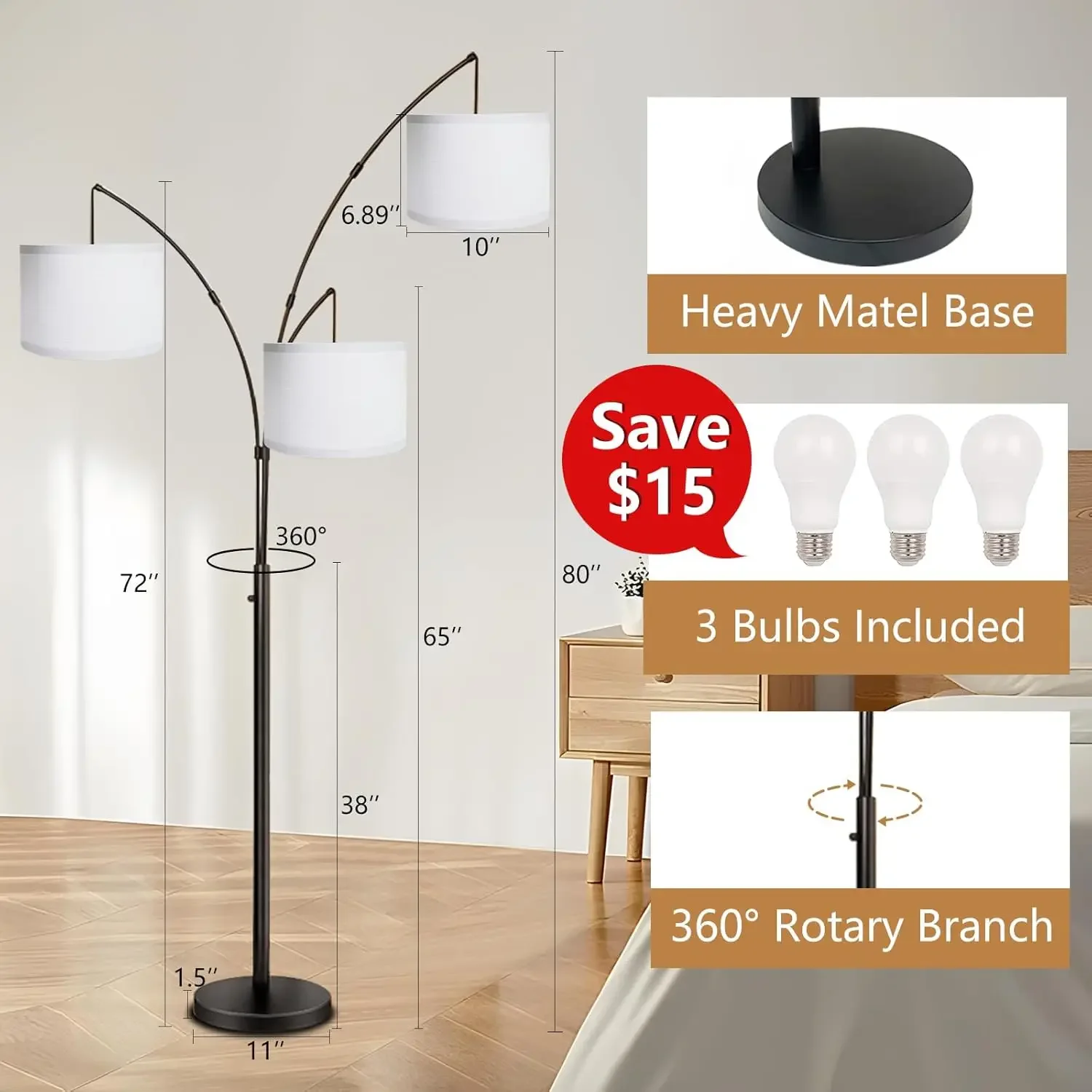 Targeted illumination for specialized tasks with multi-arm lamp