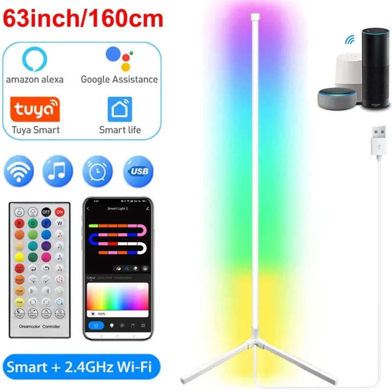 Modern RGB Corner Arc Floor Lamp with Smart Home Controls for Gaming Room - Image 11