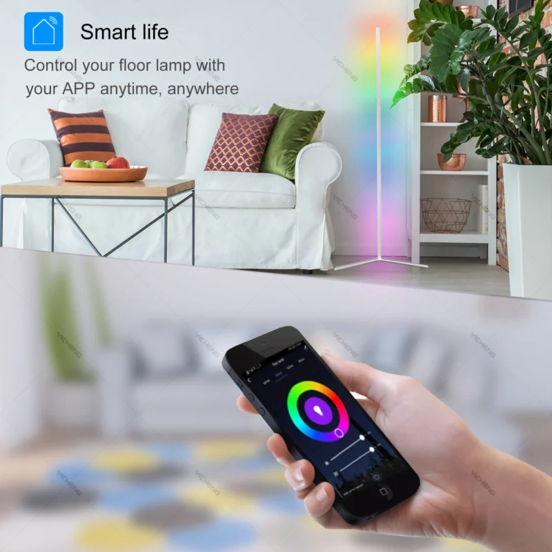 Smart RGB Corner Floor Lamp with App Control and Color Changing LED for Living Room - Image 5