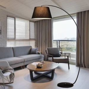 Modern Black Metal Arc Floor Lamp with Stylish Shade for Living Room