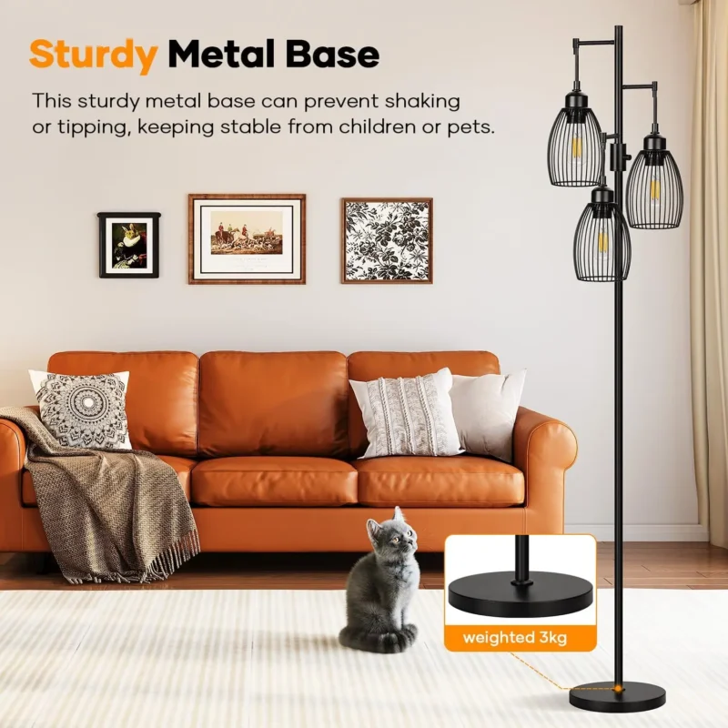 Industrial Farmhouse Arc Floor Lamp with 3 Dimmable LED Bulbs for Living Room - Image 5