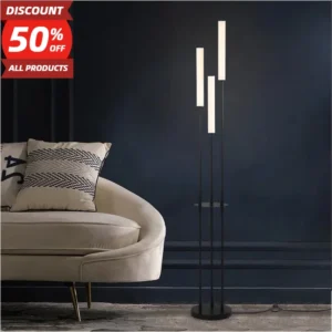 Modern LED Floor Lamp with Storage Shelves and Remote Dimming for Living Spaces