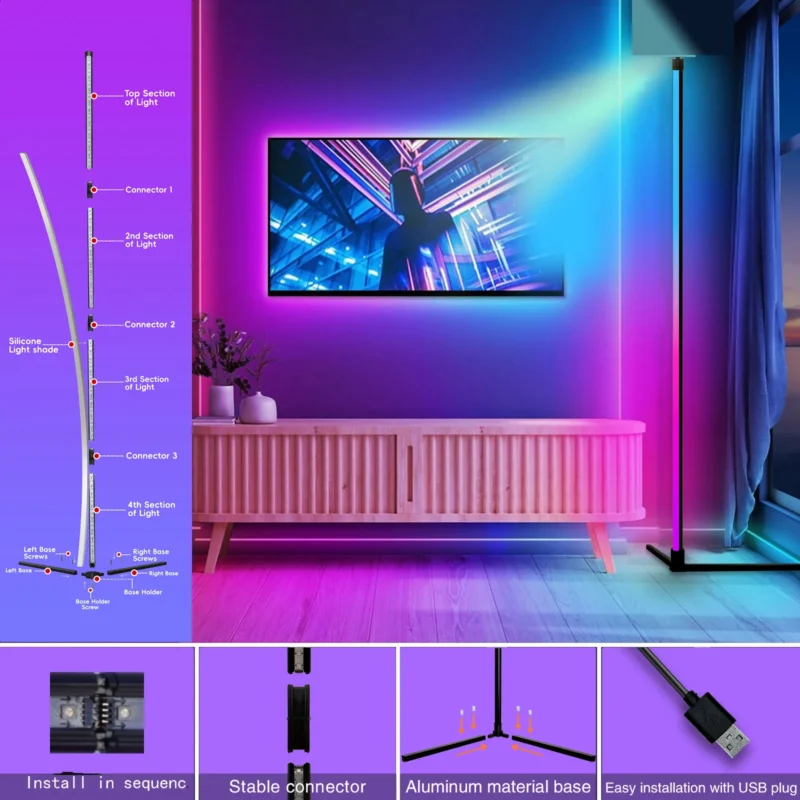 Modern RGB Arc Floor Lamp with Music Sync for Bedroom and Living Room - Image 6