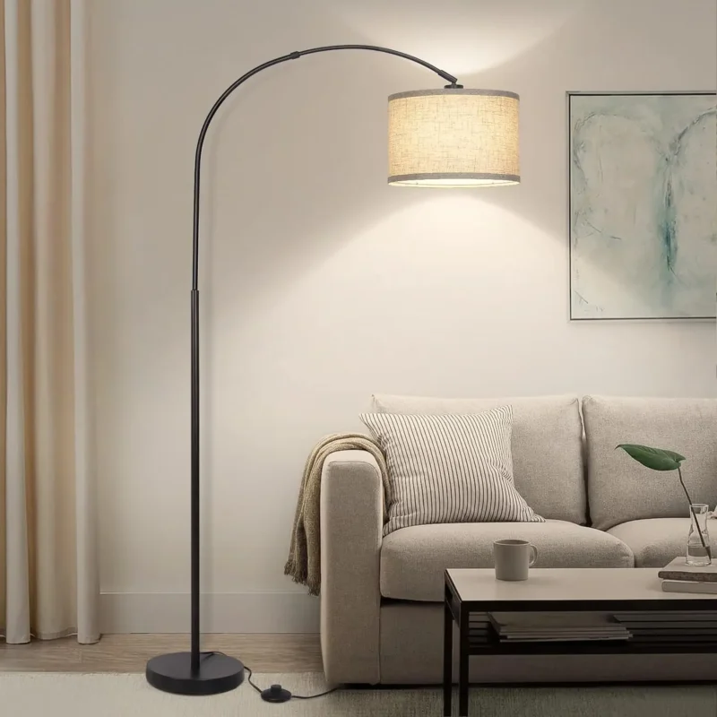 Modern Black Adjustable Arc Floor Lamp with Drum Shade for Living Room - Image 11