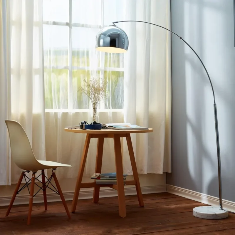 Modern Chrome Adjustable Arc Floor Lamp with Marble Base for Living Room - Image 2