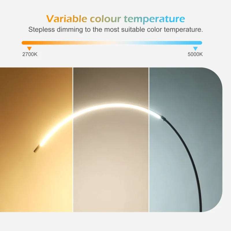 Modern Aluminum LED Arc Floor Lamp with Remote Dimmable Control for Living Room - Image 4
