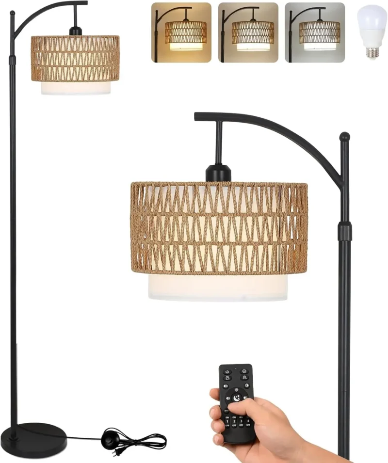 Modern Gold Adjustable Arc Floor Lamp with 3 Color Temperatures and Remote Control - Image 10