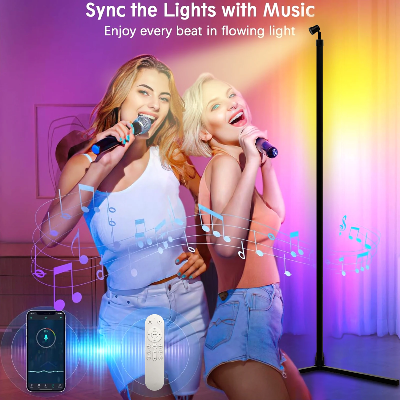 RGB LED arc floor lamp with smart app control and multiple lighting options