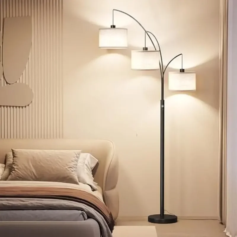 Modern 3-Light Adjustable Arc Floor Lamp with Linen Shades for Living Room - Image 6