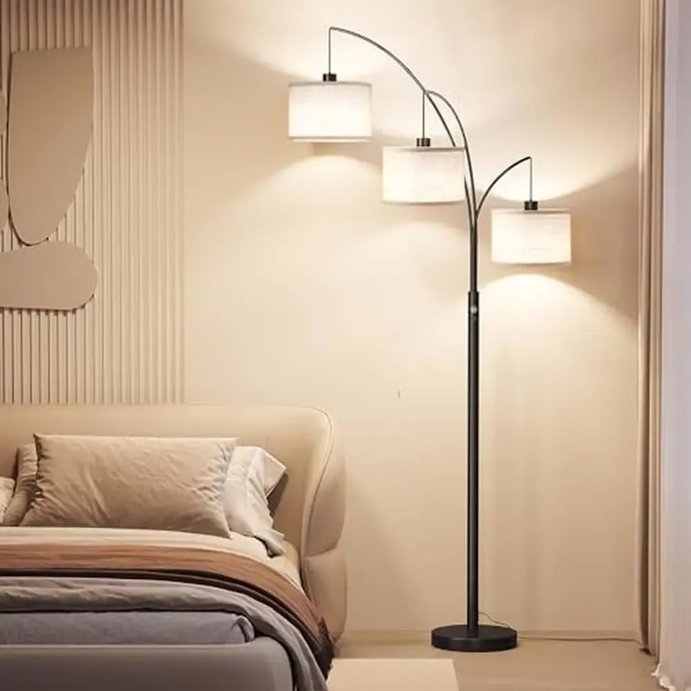 Multi-light arc floor lamp after proper assembly