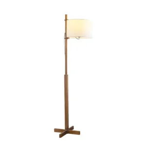Modern Wood Arc Floor Lamp with Fabric Shade for Living Room Reading
