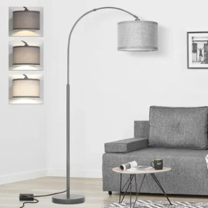 Modern Gray Arc Floor Lamp with Dimmer for Living Room Ambient Lighting