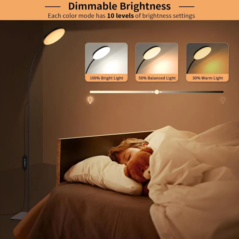 Modern Adjustable Gooseneck Floor Lamp with Dimmable LED and Remote Timer - Image 4