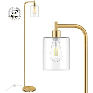 Modern Brass Arc Floor Lamp with Glass Shade for Living Room