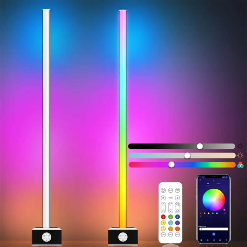 Smart RGB Corner Arc Floor Lamp with Music Sync and App Control for Living Room
