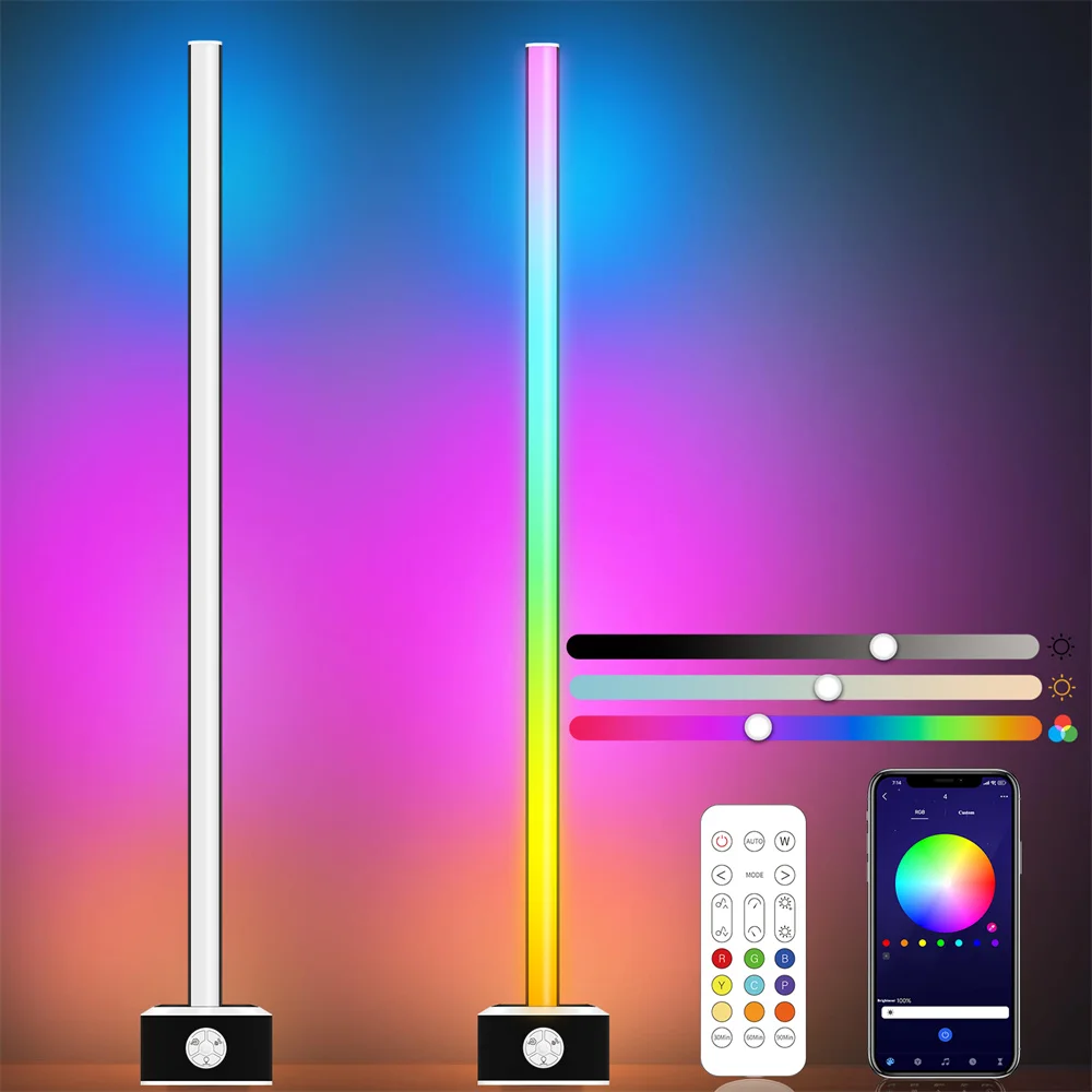 Smart RGB arc floor lamp creating colorful ambience for modern living spaces