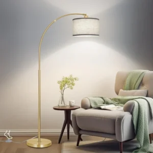 Modern Gold Arc Floor Lamp with Adjustable Shade for Living Room
