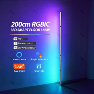 Modern White RGB Smart Arc Floor Lamp with App Control for Living Room