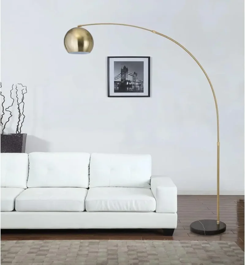 Tall Marble Base Arc Floor Lamp with Metal Dome Shade for Living Room - Image 7