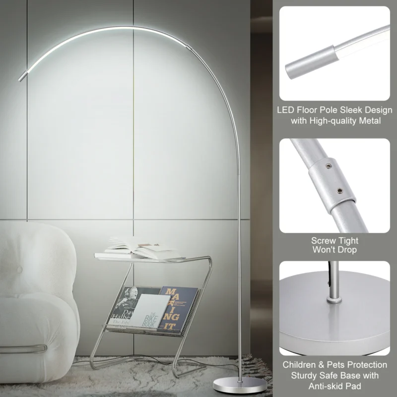 Modern Aluminum LED Arc Floor Lamp with Remote Dimmable Control for Living Room - Image 5