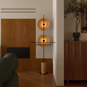 Japanese Minimalist Solid Wood Floor Lamp with Dual Light for Living Room