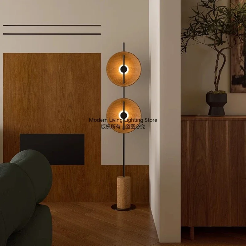 Japanese minimalist wood arc floor lamp with dual light and stable design