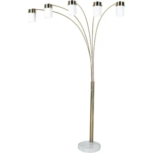 Modern 5-Light Arc Floor Lamp with Nickel Finish and White Shades