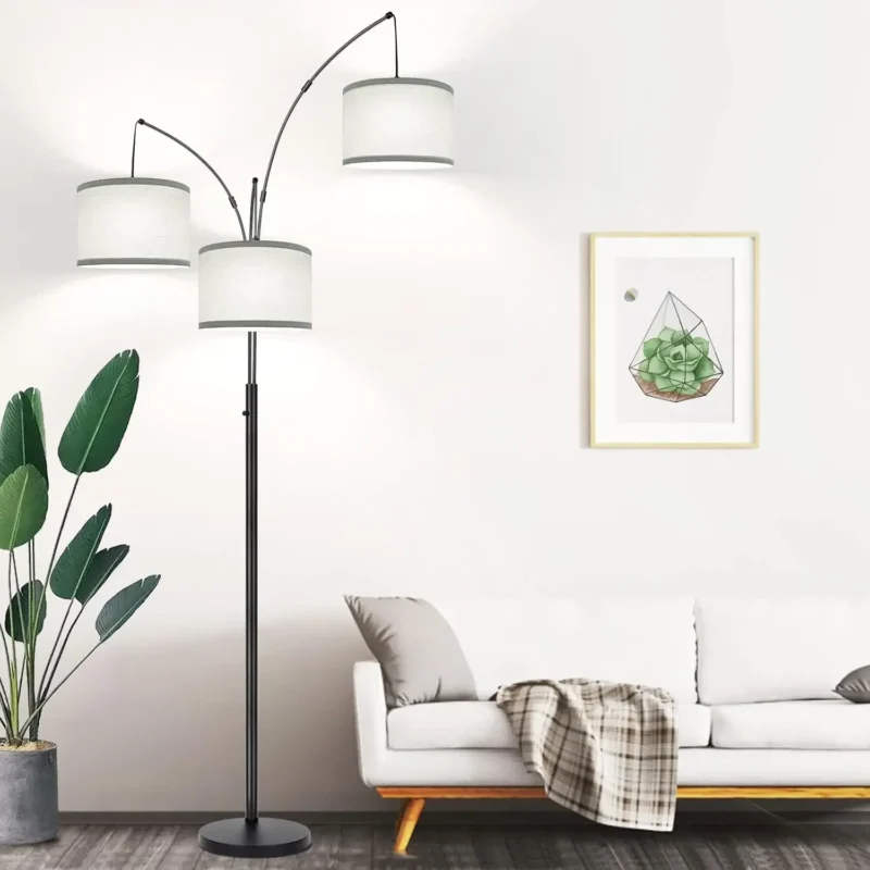 Modern 3-Light Arc Floor Lamp with Beige Shades and Heavy Base - Image 10