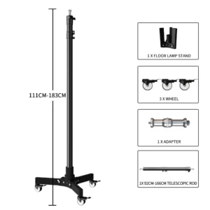 Professional Metal Photography Arc Floor Stand with Wheeled Base for Studio Lighting